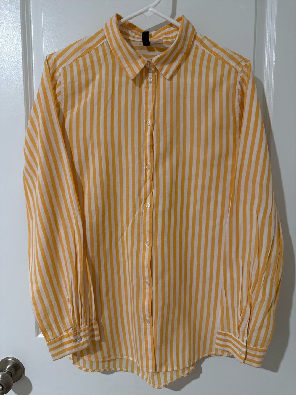 H&M Yellow and White Vertical Striped Button-Down Shirt